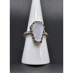 Coffin Ring, Rainbow Moonstone, Size 6, Sterling Silver, Victorian, Gothic